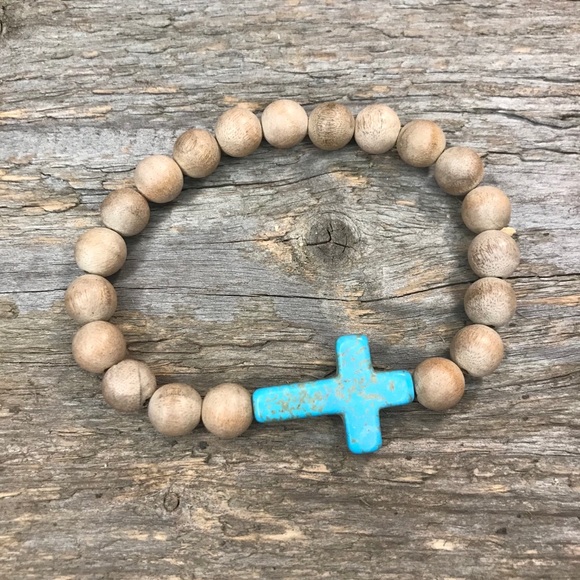 Wood Bead Cross Rosary Bracelet - Picture 2 of 3